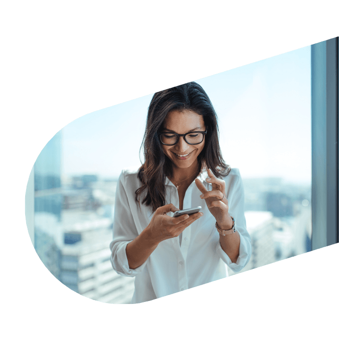 Woman with a phone and in glasses