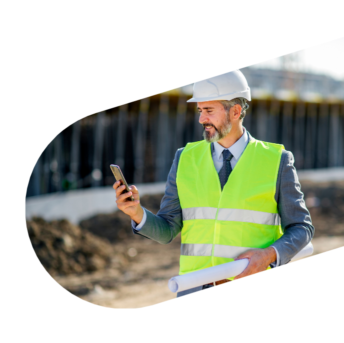 construction worker with a phone