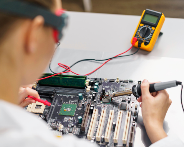 high-angle-female-technician-with-soldering-iron-electronics-motherboard 1