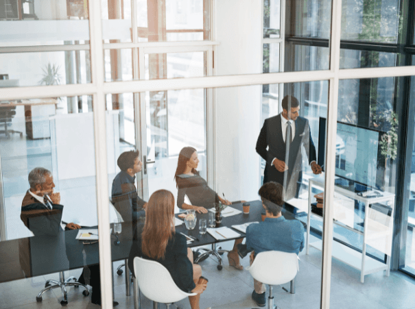 office presentation with charts success
