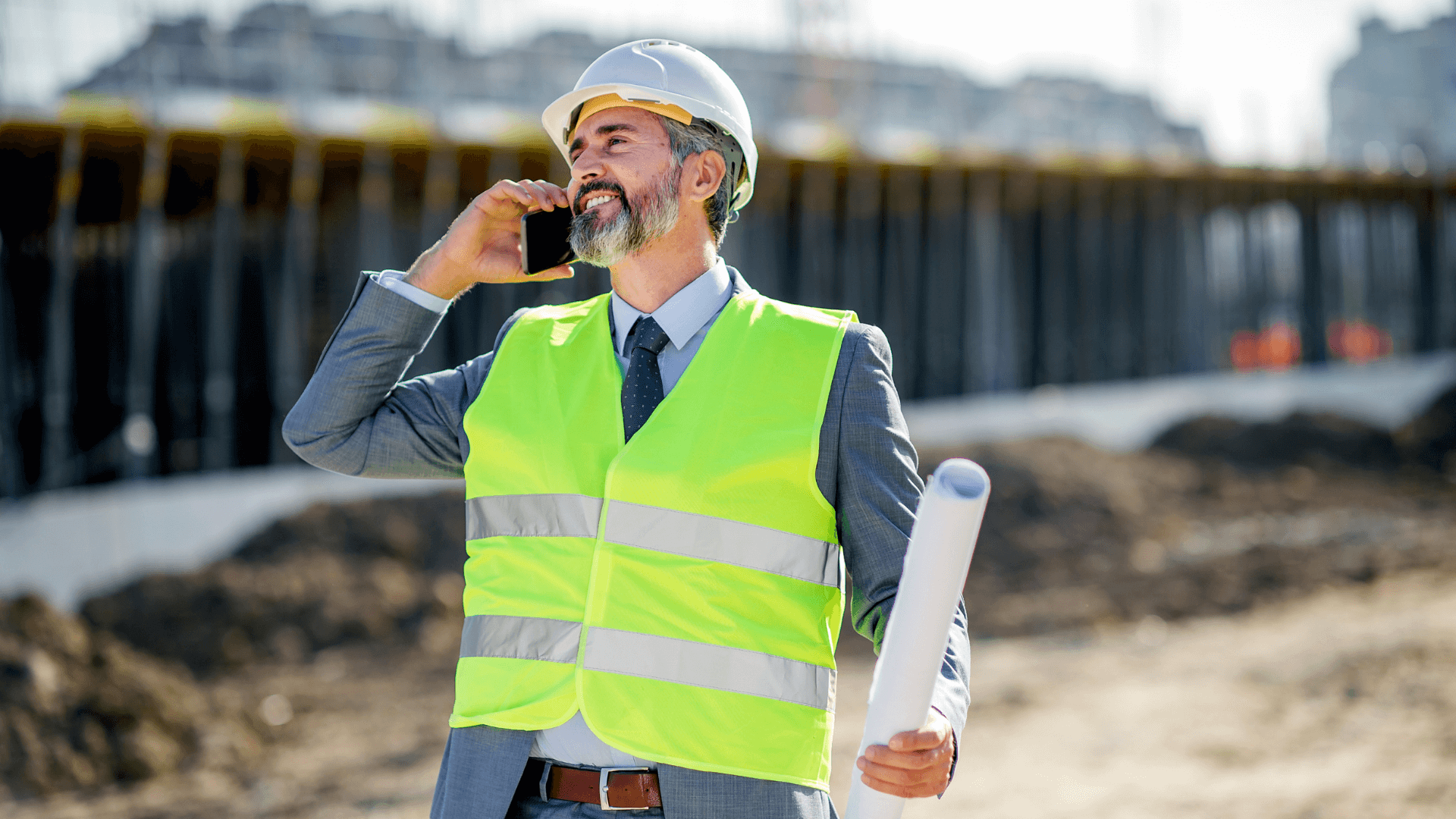 A construction worker with a phone from Valet Wireless